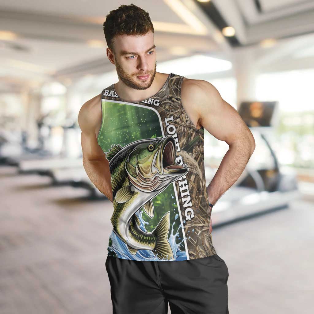 Personalized Bass Fishing Design Men Tank Top Leaping Fish Graphic and Camouflage Green Water Splash Print - Wonder Print Shop