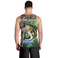 Personalized Bass Fishing Design Men Tank Top Leaping Fish Graphic and Camouflage Green Water Splash Print - Wonder Print Shop