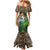 Personalized Bass Fishing Design Mermaid Dress Leaping Fish Graphic and Camouflage Green Water Splash Print - Wonder Print Shop