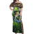 Personalized Bass Fishing Design Off Shoulder Maxi Dress Leaping Fish Graphic and Camouflage Green Water Splash Print - Wonder Print Shop
