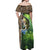 Personalized Bass Fishing Design Off Shoulder Maxi Dress Leaping Fish Graphic and Camouflage Green Water Splash Print - Wonder Print Shop
