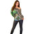 Personalized Bass Fishing Design Off Shoulder Sweater Leaping Fish Graphic and Camouflage Green Water Splash Print - Wonder Print Shop