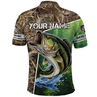 Personalized Bass Fishing Design Polo Shirt Leaping Fish Graphic and Camouflage Green Water Splash Print - Wonder Print Shop
