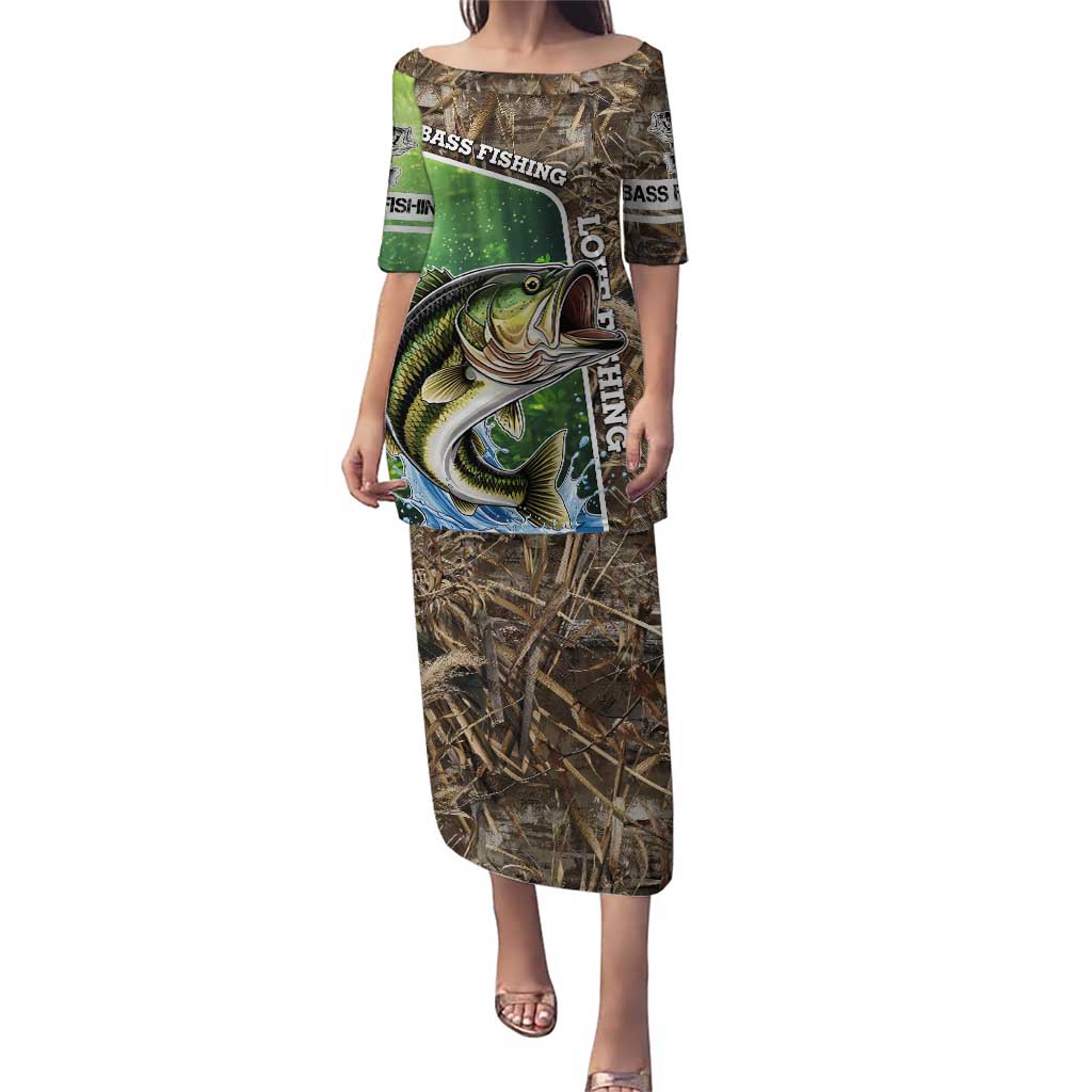 Personalized Bass Fishing Design Puletasi Leaping Fish Graphic and Camouflage Green Water Splash Print - Wonder Print Shop