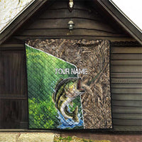 Personalized Bass Fishing Design Quilt Leaping Fish Graphic and Camouflage Green Water Splash Print - Wonder Print Shop