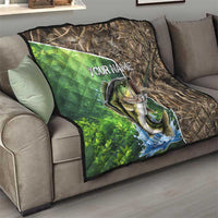 Personalized Bass Fishing Design Quilt Leaping Fish Graphic and Camouflage Green Water Splash Print - Wonder Print Shop