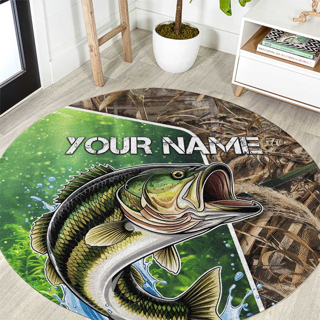 Personalized Bass Fishing Design Round Carpet Leaping Fish Graphic and Camouflage Green Water Splash Print - Wonder Print Shop