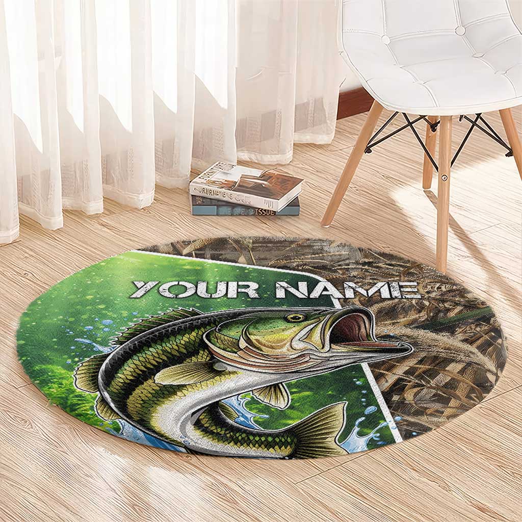 Personalized Bass Fishing Design Round Carpet Leaping Fish Graphic and Camouflage Green Water Splash Print - Wonder Print Shop