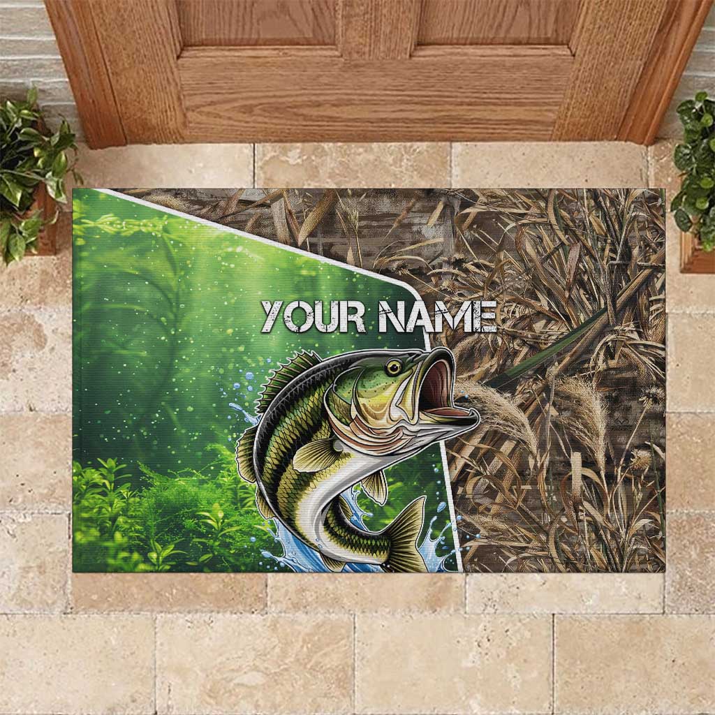 Personalized Bass Fishing Design Rubber Doormat Leaping Fish Graphic and Camouflage Green Water Splash Print - Wonder Print Shop