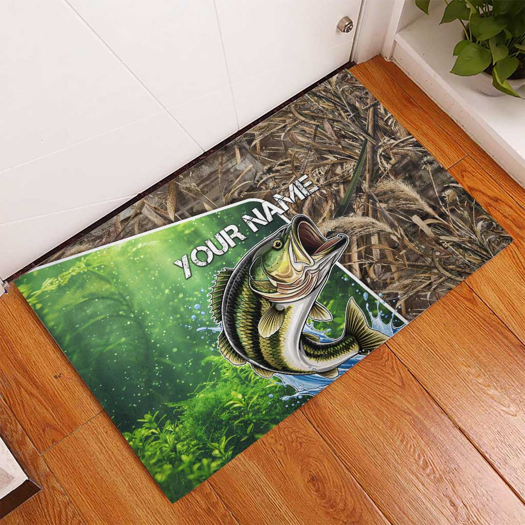 Personalized Bass Fishing Design Rubber Doormat Leaping Fish Graphic and Camouflage Green Water Splash Print - Wonder Print Shop