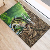 Personalized Bass Fishing Design Rubber Doormat Leaping Fish Graphic and Camouflage Green Water Splash Print - Wonder Print Shop