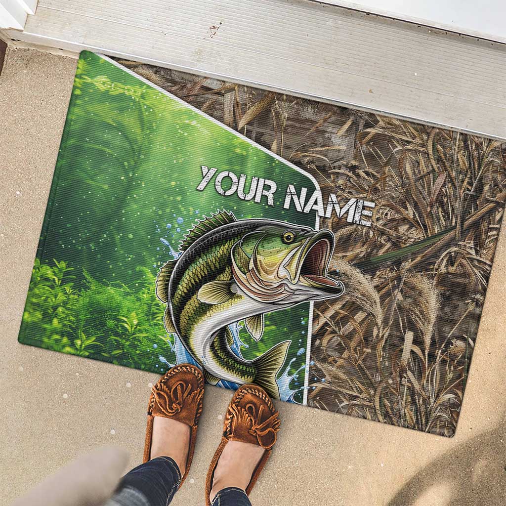 Personalized Bass Fishing Design Rubber Doormat Leaping Fish Graphic and Camouflage Green Water Splash Print - Wonder Print Shop