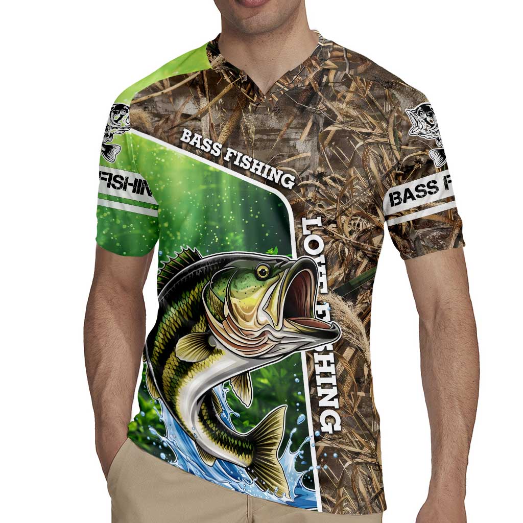 Personalized Bass Fishing Design Rugby Jersey Leaping Fish Graphic and Camouflage Green Water Splash Print - Wonder Print Shop