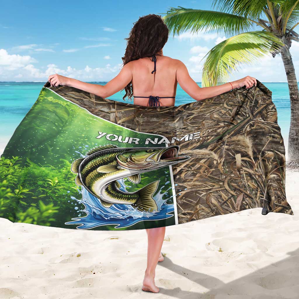 Personalized Bass Fishing Design Sarong Leaping Fish Graphic and Camouflage Green Water Splash Print - Wonder Print Shop