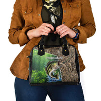 Personalized Bass Fishing Design Shoulder Handbag Leaping Fish Graphic and Camouflage Green Water Splash Print - Wonder Print Shop