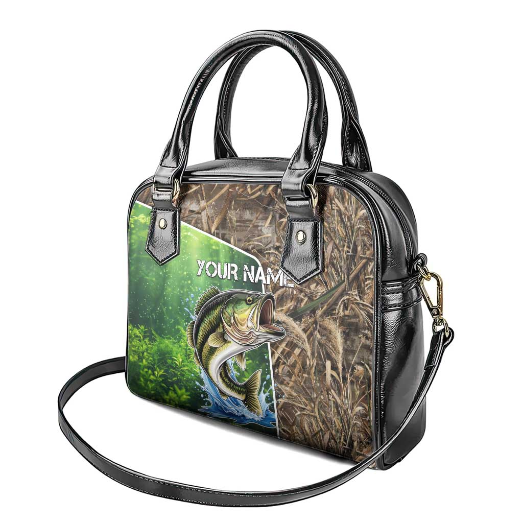 Personalized Bass Fishing Design Shoulder Handbag Leaping Fish Graphic and Camouflage Green Water Splash Print - Wonder Print Shop