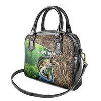 Personalized Bass Fishing Design Shoulder Handbag Leaping Fish Graphic and Camouflage Green Water Splash Print - Wonder Print Shop