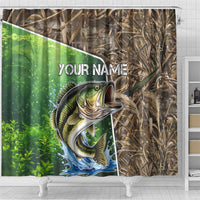 Personalized Bass Fishing Design Shower Curtain Leaping Fish Graphic and Camouflage Green Water Splash Print - Wonder Print Shop