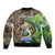 Personalized Bass Fishing Design Sleeve Zip Bomber Jacket Leaping Fish Graphic and Camouflage Green Water Splash Print - Wonder Print Shop