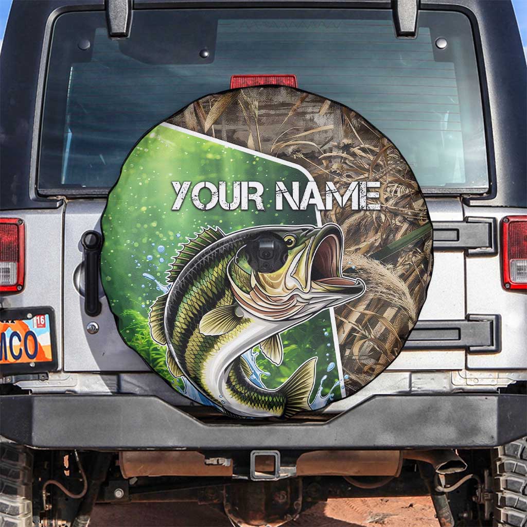 Personalized Bass Fishing Design Spare Tire Cover Leaping Fish Graphic and Camouflage Green Water Splash Print - Wonder Print Shop