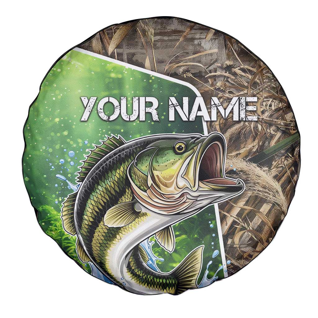 Personalized Bass Fishing Design Spare Tire Cover Leaping Fish Graphic and Camouflage Green Water Splash Print - Wonder Print Shop
