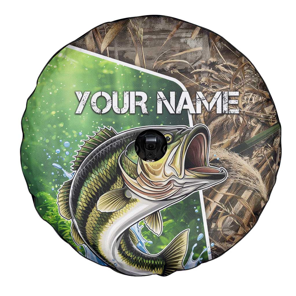 Personalized Bass Fishing Design Spare Tire Cover Leaping Fish Graphic and Camouflage Green Water Splash Print - Wonder Print Shop