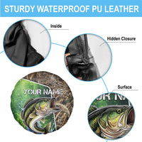 Personalized Bass Fishing Design Spare Tire Cover Leaping Fish Graphic and Camouflage Green Water Splash Print - Wonder Print Shop