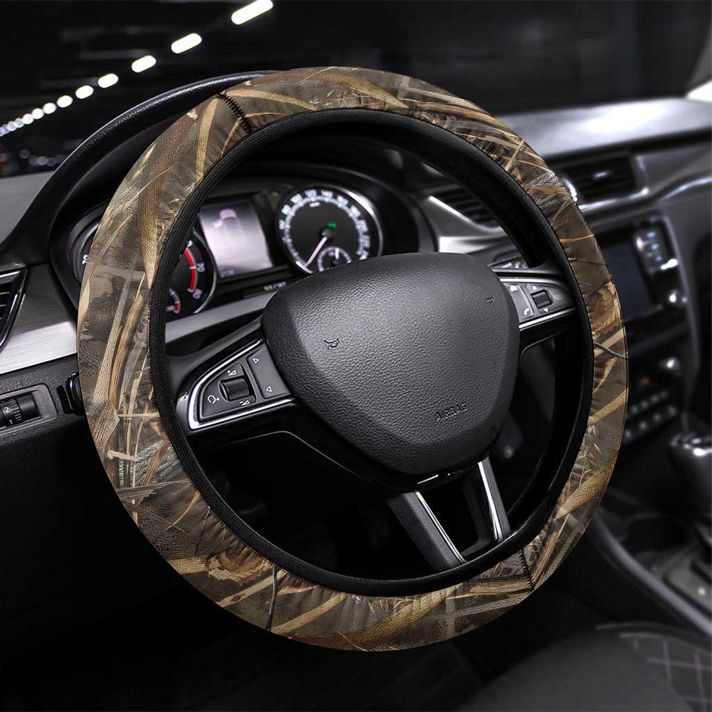 Bass Fishing Design Steering Wheel Cover Leaping Fish Graphic and Camouflage Green Water Splash Print - Wonder Print Shop