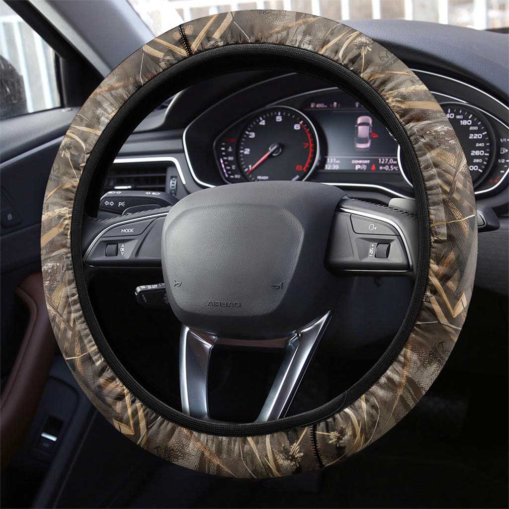 Bass Fishing Design Steering Wheel Cover Leaping Fish Graphic and Camouflage Green Water Splash Print - Wonder Print Shop