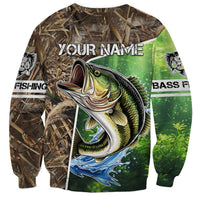 Personalized Bass Fishing Design Sweatshirt Leaping Fish Graphic and Camouflage Green Water Splash Print - Wonder Print Shop