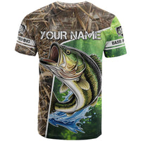 Personalized Bass Fishing Design T Shirt Leaping Fish Graphic and Camouflage Green Water Splash Print - Wonder Print Shop