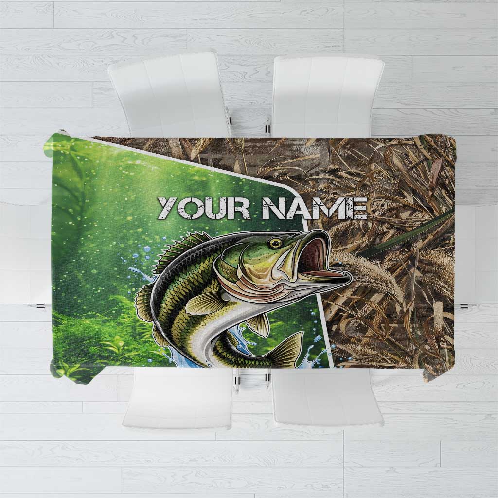 Personalized Bass Fishing Design Tablecloth Leaping Fish Graphic and Camouflage Green Water Splash Print - Wonder Print Shop