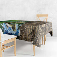 Personalized Bass Fishing Design Tablecloth Leaping Fish Graphic and Camouflage Green Water Splash Print - Wonder Print Shop