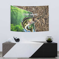 Personalized Bass Fishing Design Tapestry Leaping Fish Graphic and Camouflage Green Water Splash Print - Wonder Print Shop
