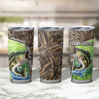 Personalized Bass Fishing Design Tumbler Cup Leaping Fish Graphic and Camouflage Green Water Splash Print - Wonder Print Shop