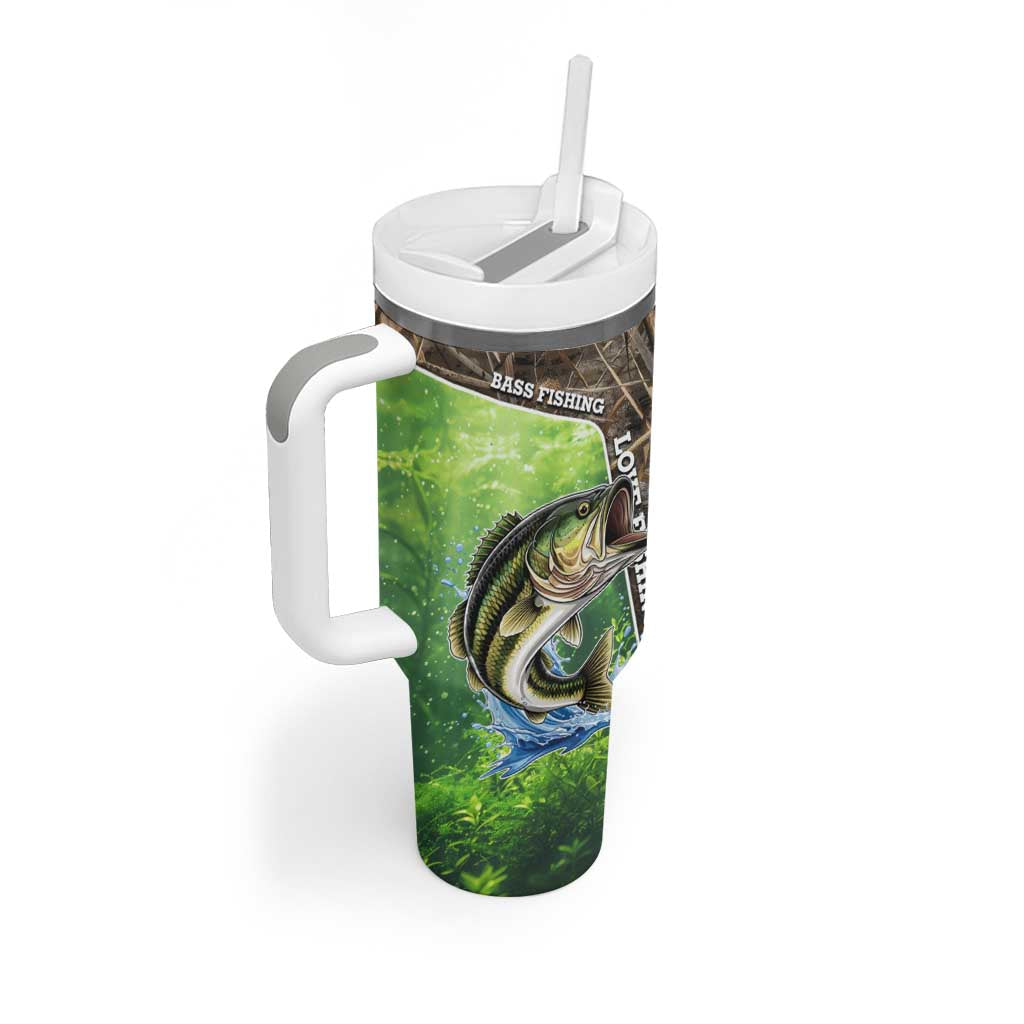 Personalized Bass Fishing Design Tumbler With Handle Leaping Fish Graphic and Camouflage Green Water Splash Print - Wonder Print Shop