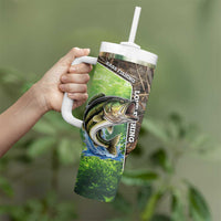 Personalized Bass Fishing Design Tumbler With Handle Leaping Fish Graphic and Camouflage Green Water Splash Print - Wonder Print Shop
