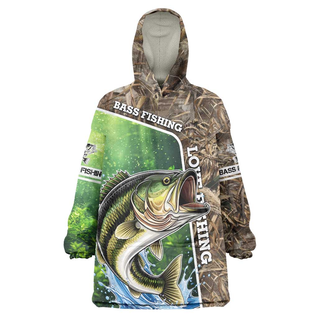 Personalized Bass Fishing Design Wearable Blanket Hoodie Leaping Fish Graphic and Camouflage Green Water Splash Print - Wonder Print Shop
