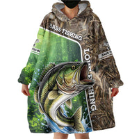 Personalized Bass Fishing Design Wearable Blanket Hoodie Leaping Fish Graphic and Camouflage Green Water Splash Print - Wonder Print Shop