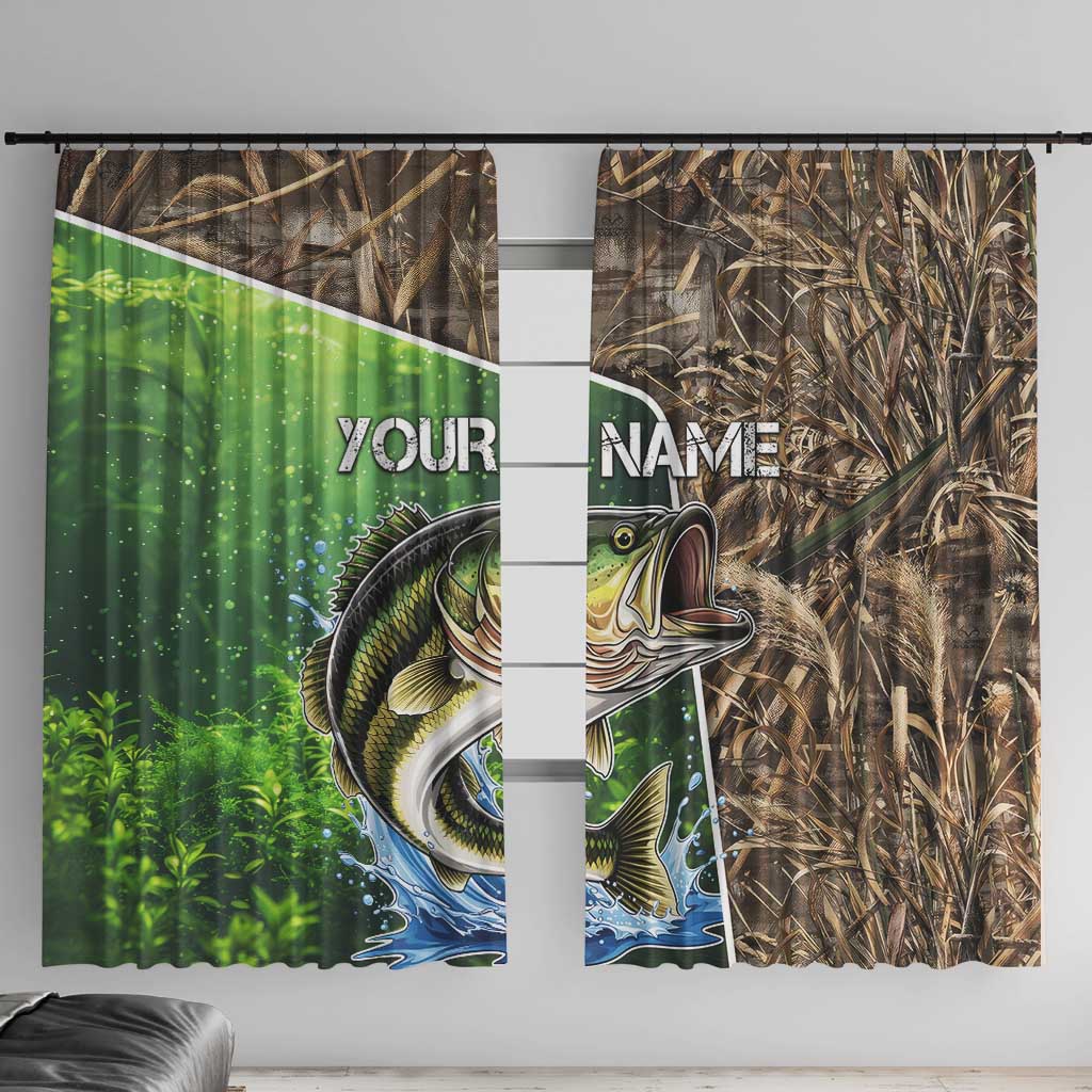 Personalized Bass Fishing Design Window Curtain Leaping Fish Graphic and Camouflage Green Water Splash Print - Wonder Print Shop
