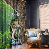Personalized Bass Fishing Design Window Curtain Leaping Fish Graphic and Camouflage Green Water Splash Print - Wonder Print Shop