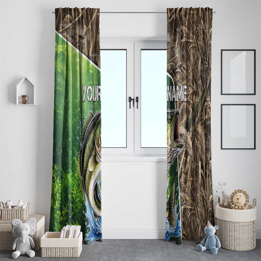 Personalized Bass Fishing Design Window Curtain Leaping Fish Graphic and Camouflage Green Water Splash Print - Wonder Print Shop