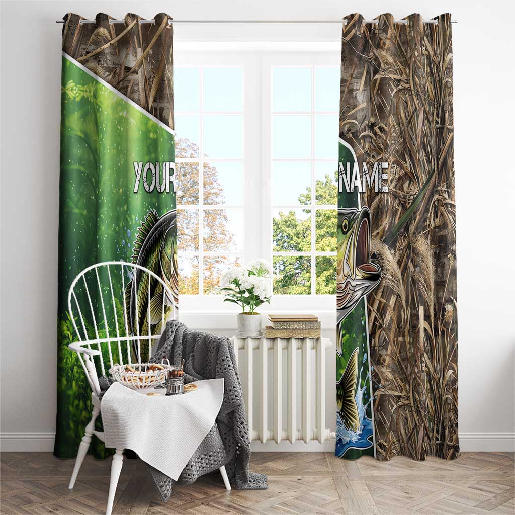 Personalized Bass Fishing Design Window Curtain Leaping Fish Graphic and Camouflage Green Water Splash Print - Wonder Print Shop