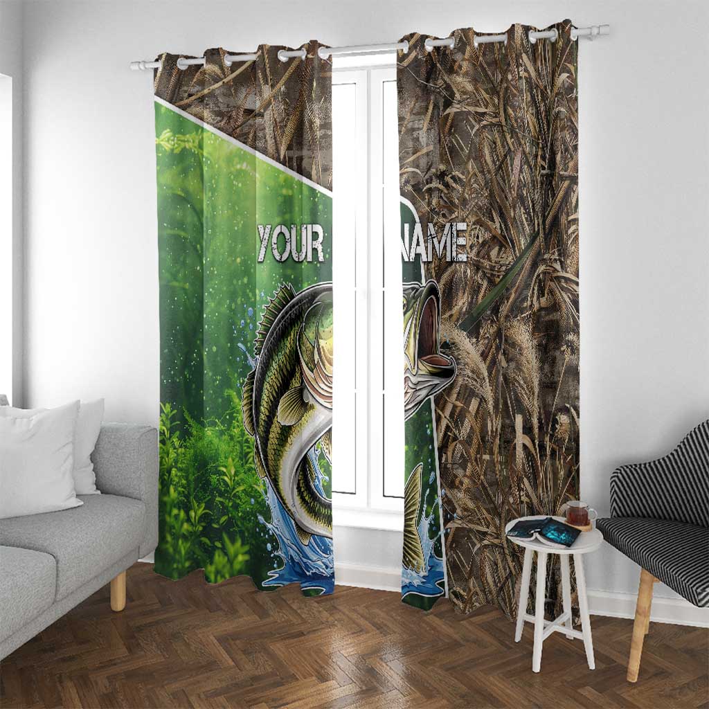 Personalized Bass Fishing Design Window Curtain Leaping Fish Graphic and Camouflage Green Water Splash Print - Wonder Print Shop