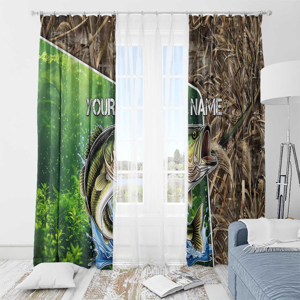 Personalized Bass Fishing Design Window Curtain Leaping Fish Graphic and Camouflage Green Water Splash Print - Wonder Print Shop