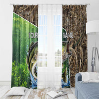 Personalized Bass Fishing Design Window Curtain Leaping Fish Graphic and Camouflage Green Water Splash Print - Wonder Print Shop