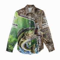 Personalized Bass Fishing Design Women Casual Shirt Leaping Fish Graphic and Camouflage Green Water Splash Print - Wonder Print Shop