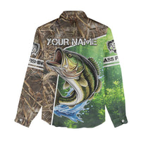 Personalized Bass Fishing Design Women Casual Shirt Leaping Fish Graphic and Camouflage Green Water Splash Print - Wonder Print Shop
