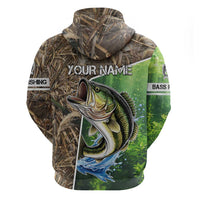 Personalized Bass Fishing Design Zip Hoodie Leaping Fish Graphic and Camouflage Green Water Splash Print - Wonder Print Shop