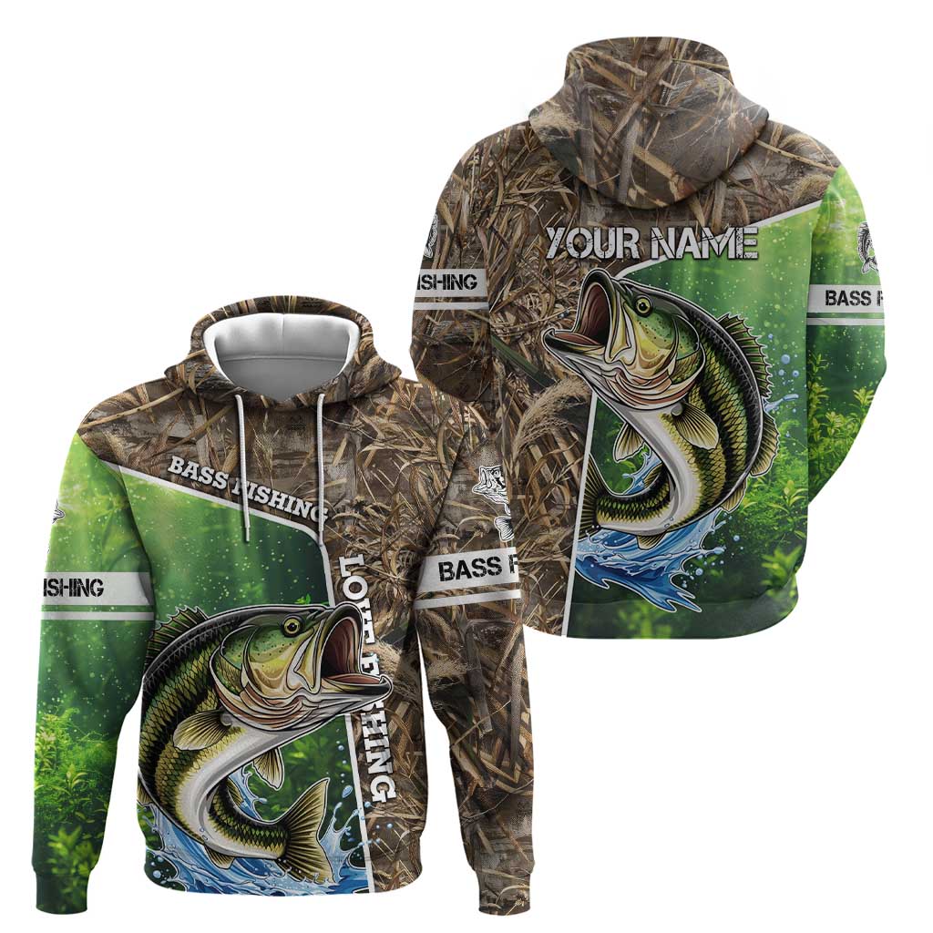 Personalized Bass Fishing Design Zip Hoodie Leaping Fish Graphic and Camouflage Green Water Splash Print - Wonder Print Shop